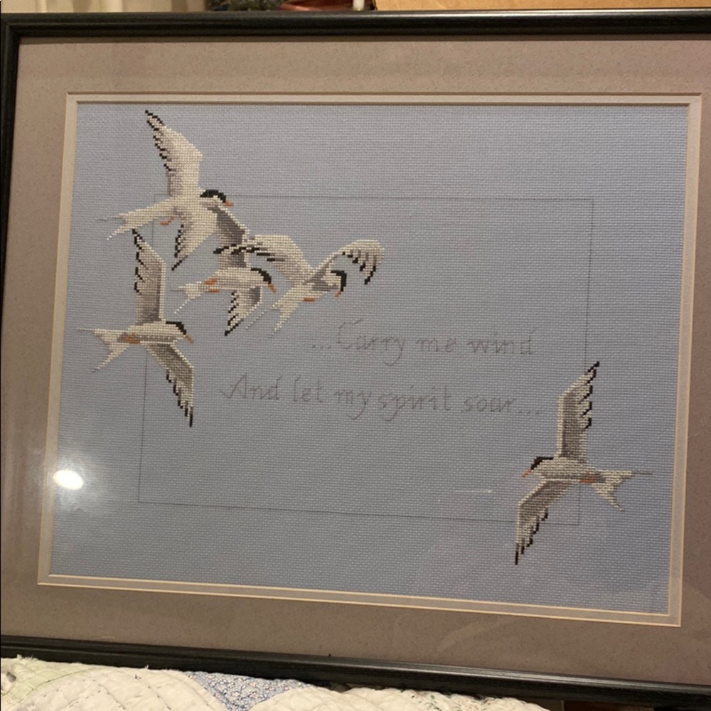 Graceful White and Gray Fiber Art Seagulls